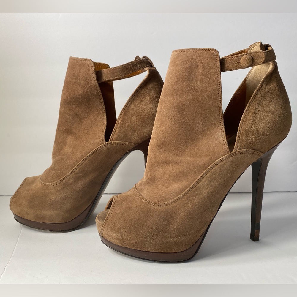 Fendi open toe pumps heels bootie platform tan 38.5